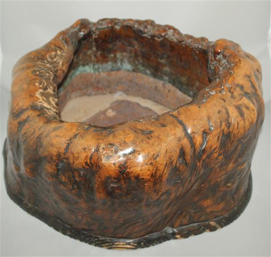 A Japanese rootwood hibachi, 19th century, width 53.5cm